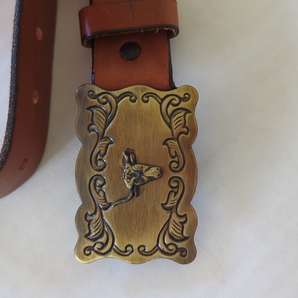 Vintage Chaucer Harness Leather Belt w/Western Buckle 26 Brown - Picture 5 of 16